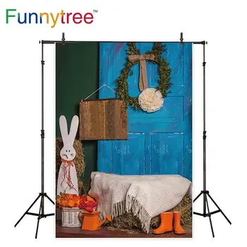 

Funnytree backdrop for photo studio wood door haystack rabbit gardening supplies children photography background photocall