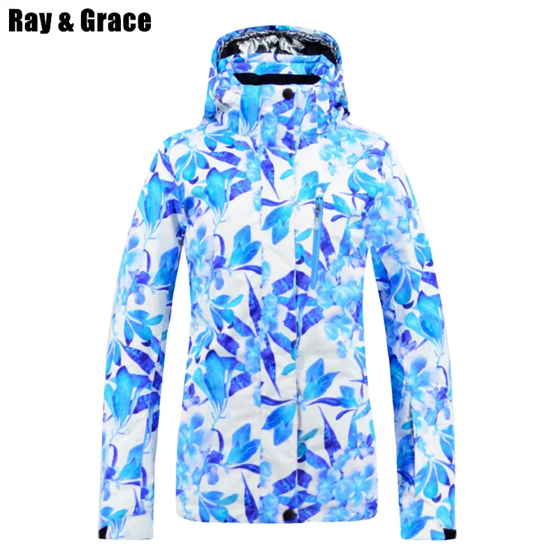 

RAY GRACE Women Ski Jacket Snowboard Snow Clothing Ladies Outdoor Sports Warm Coat Skiing Winter Clothes Women's Parka Floral