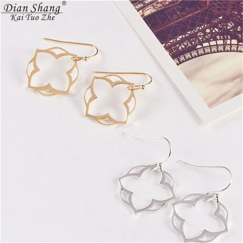 DIANSHANGKAITUOZHE Mandala Earring Lotus Clover Gold Colour Famous Brand Earring for Women Vintage Pendientes Mujer Body Jewelry