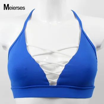 

MEIERSES 2019 Triangle Sports Bra Sexy Crisscross Design SportsWear Running Padded Gym Bra Women Comfortable Seamless Crop Tops