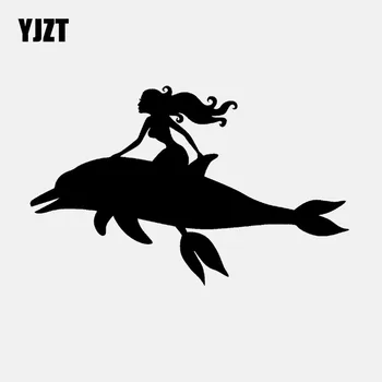 

YJZT 16.6CM*10.4CM Vinyl Decal Fish Dolphin Sexy Mermaid Marine Style Car Stickers Decor Black/Silver C24-0751