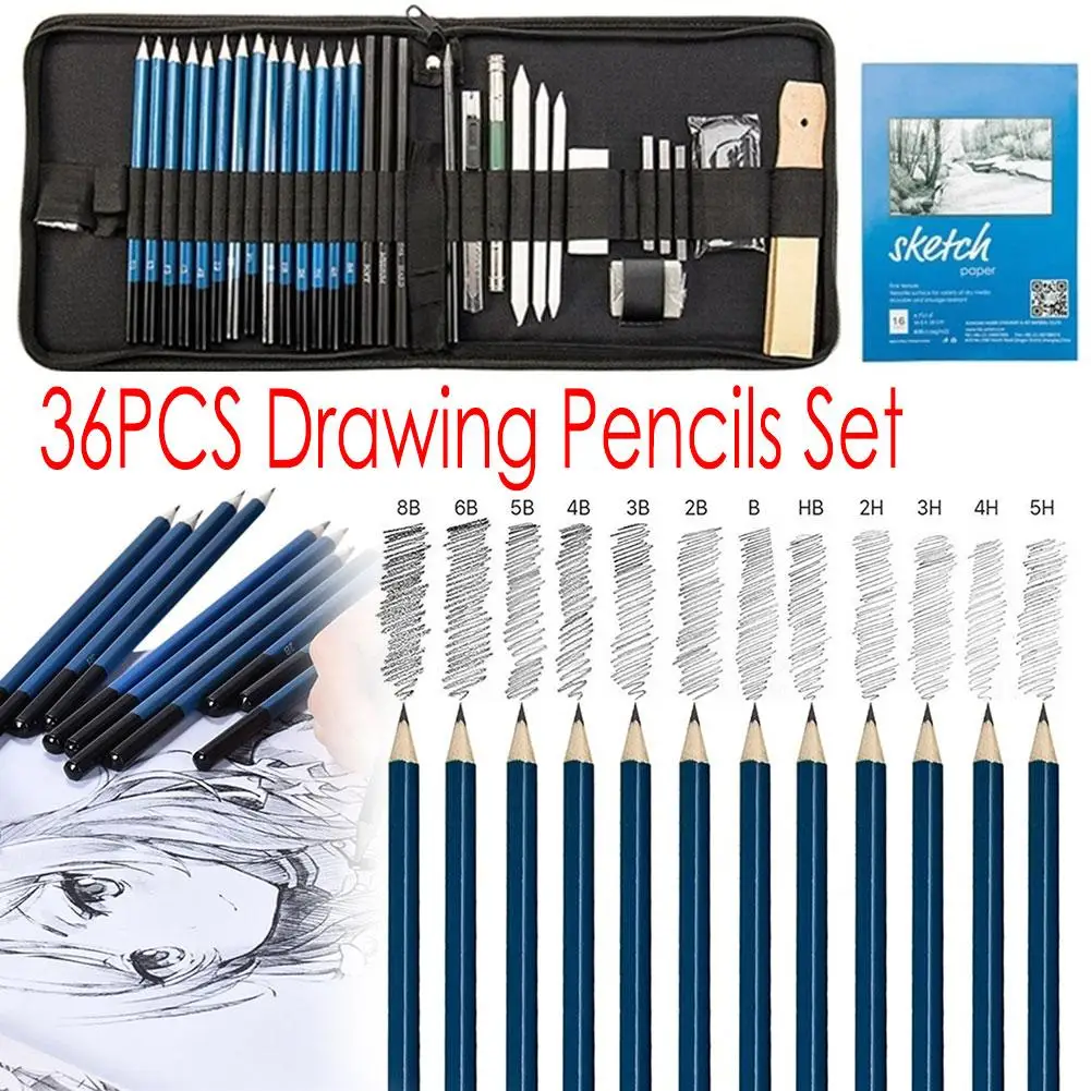 

36PCS Drawing Pencils Set For Artists Sketching Pencils Art Drawing Tool Set Painting Stationery With Sketch Paper Zipper