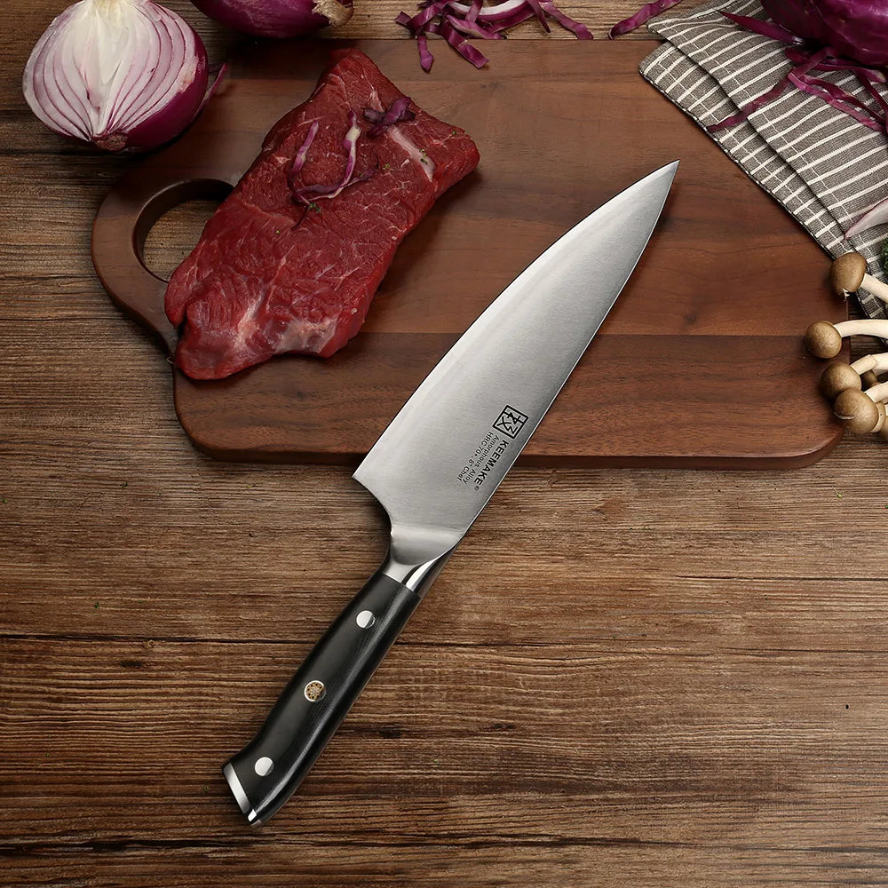 SUNNECKO Premium 8" Chef Knife Liquid Metal Blade Kitchen Knives G10+S