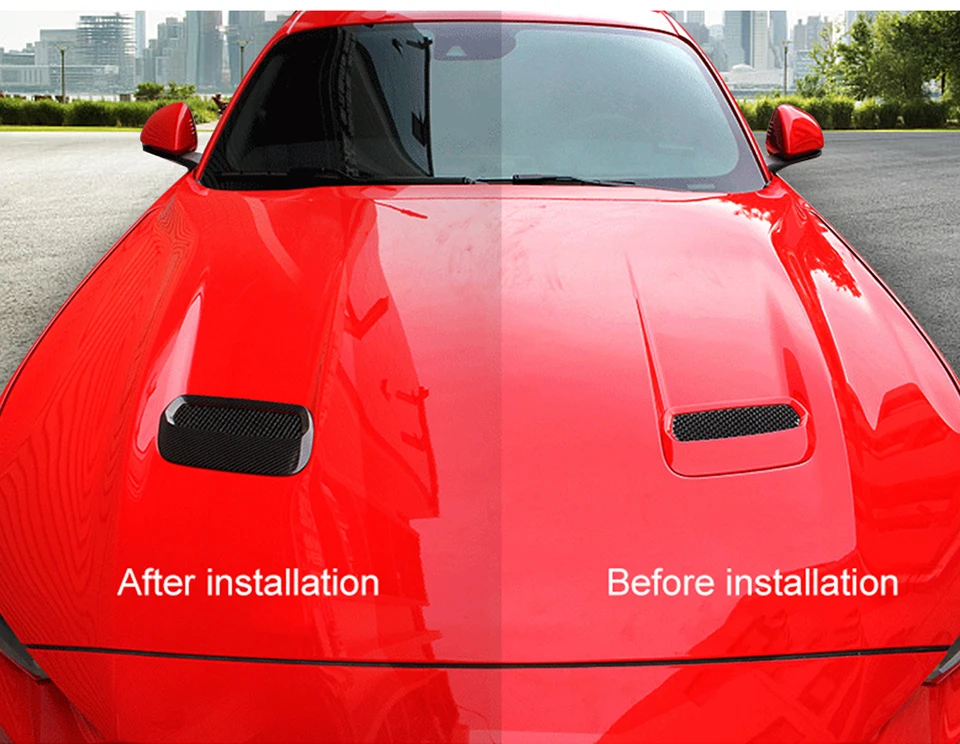 SHINEKA для Ford Mustang углеродное волокно Красный авто Крышка двигателя подходит для Ford Mustang+ воздушный выход украшения отделка стикер
