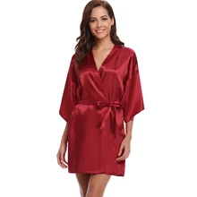 Aibrou женская сексуальная ночная рубашка, шелковое кимоно, летний пеньюар, красный халат, тонкие одноцветные вечерние, розовые пижамы для команды невесты