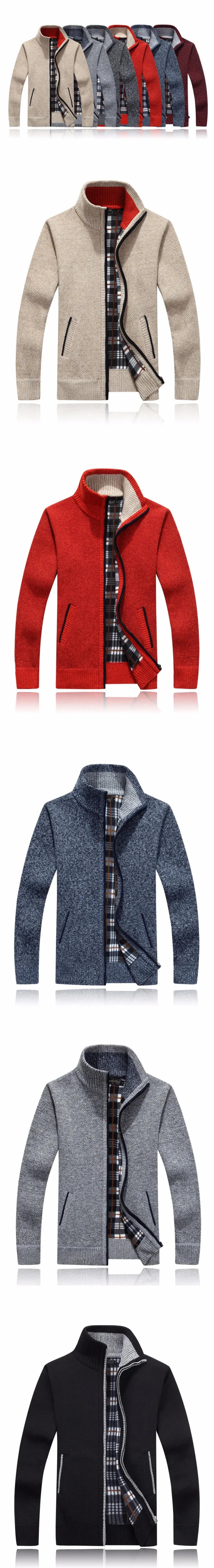 Мужские свитера осень зима теплый кашемировый шерстяной пуловер на молнии свитера мужские повседневные вязаные свитера размера плюс M-XXXL