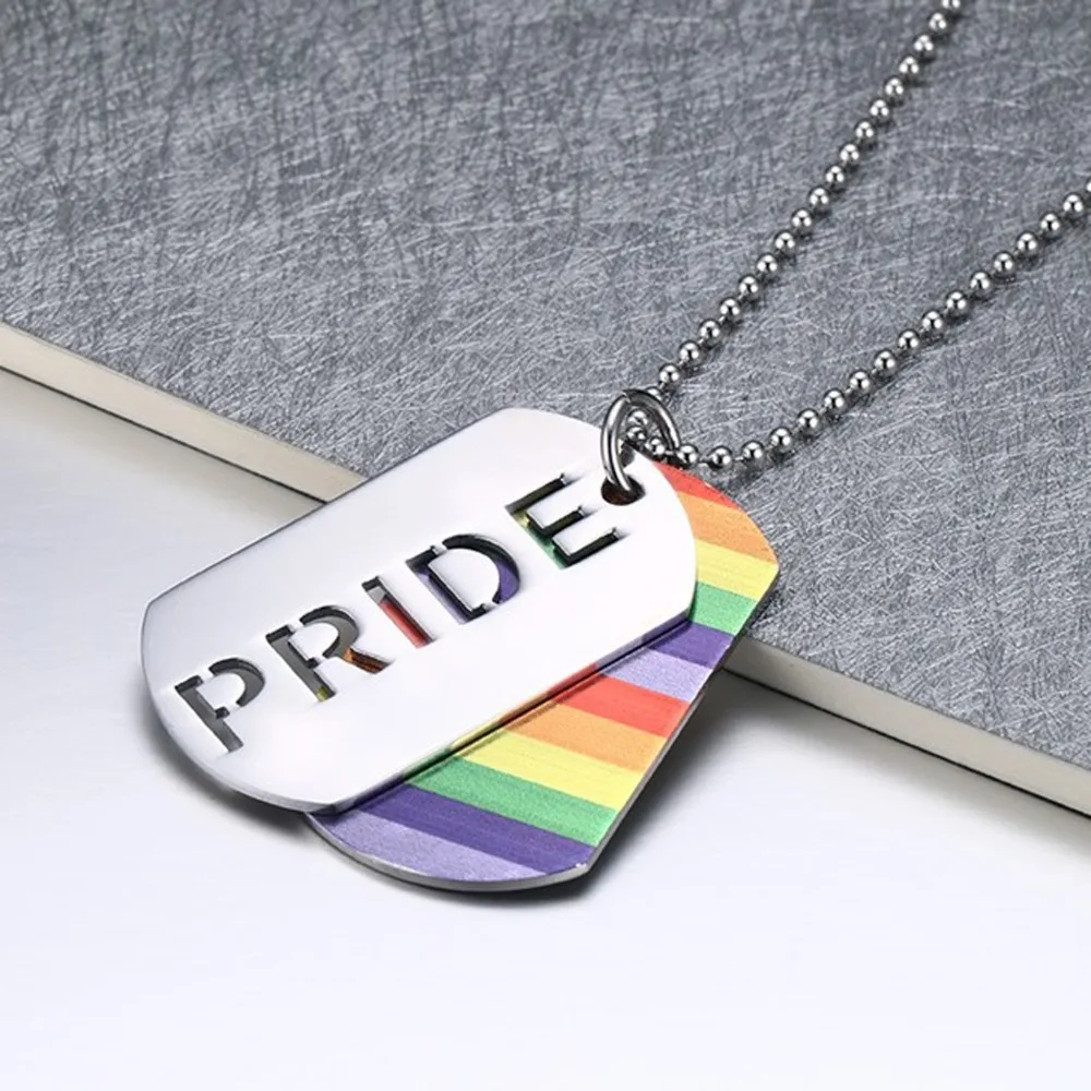 Rainbow Gay Pride Necklace Titanium Steel Tag Pendant LGBT Jewelry