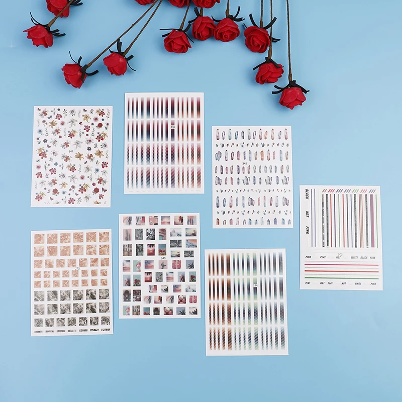 

3D Nail Stickers Flowers Line Stripe Pattern Nail Stickers Adhesive Tips Nail Art Manicure Charm Fantasy Nails Stickers 1 Sheet