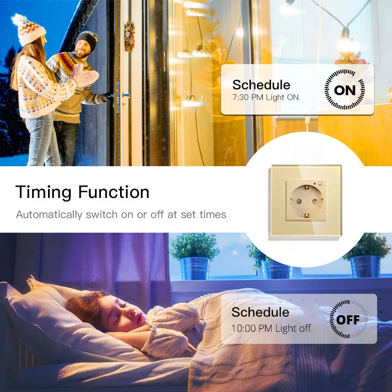 WiFi Smart Wall Socket Outlet Glass Panel Smart Life/Tuya APP Remote Control,Works with Amazon Echo Alexa Google Home EU FR UK