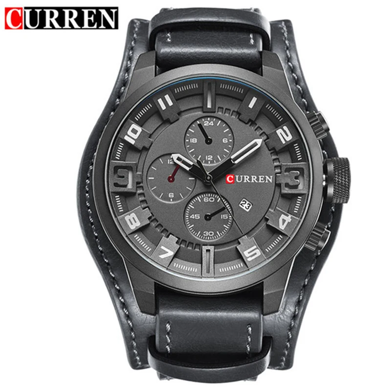 gray gray Мужские часы CURREN, мужские военные кварцевые часы, мужские часы s, Топ бренд, роскошные кожаные спортивные наручные часы, часы с датой, 8225 - Цвет: gray gray
