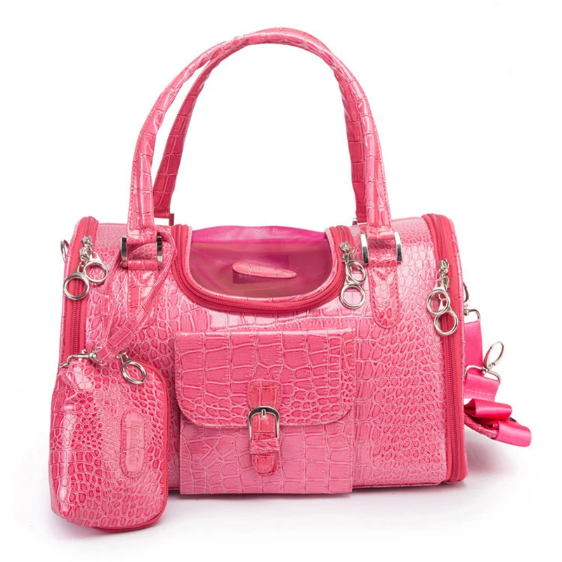 Brand Crocodile PU Leather Dog Carrier Bag with Purse Pink Black Pet
