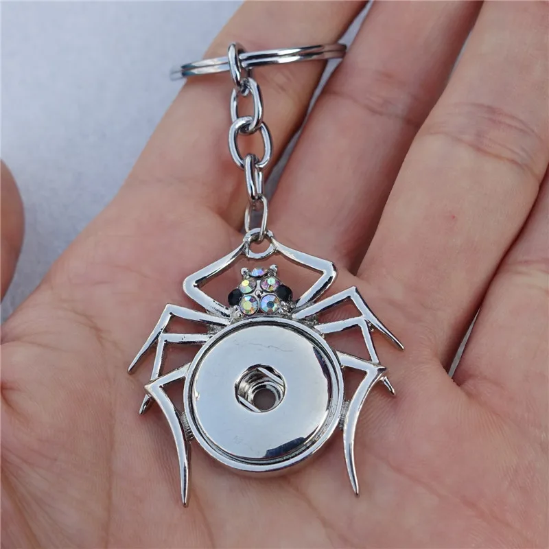 

Fashion Spider Keychains Metal Rhinestone 18mm Snap Buttons Insect Keyring Jewelry