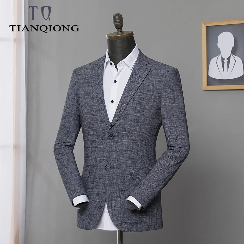 

TIAN QIONG 2019 New Spring/Autumn Fashion Gray Plaid Casual Men Blazer Slim Suit Masculino Male Suit Jacket Blazer M-3XL
