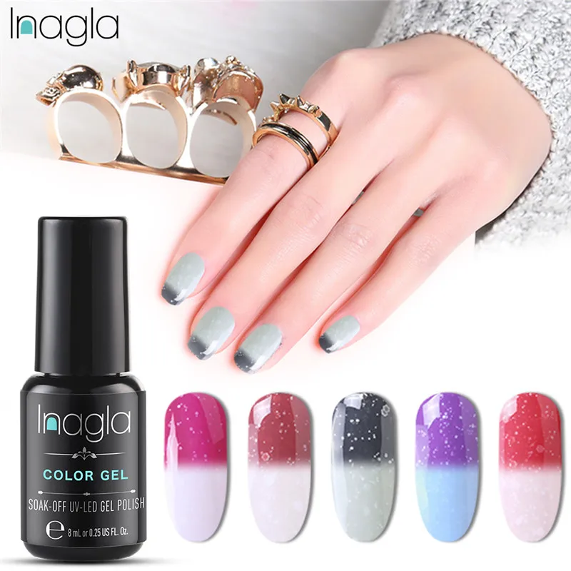 

Inagla Thermal Color Changing Gel Nail Polish Holographic Snowy Temperature Nail Art Soak-Off UV Hybrid white Nail Gel Polish
