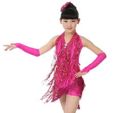 Детская Одежда для танцев; блестящее платье для латиноамериканских танцев для девочек с бахромой; платье для сальсы; комплект одежды для фитнеса и фламенко