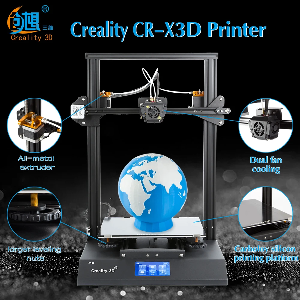 cheap Creality CR X Dual color DIY 3D Printer Kits Dual fan cooling Integrated design Full color touch screen carbon crystal printing
