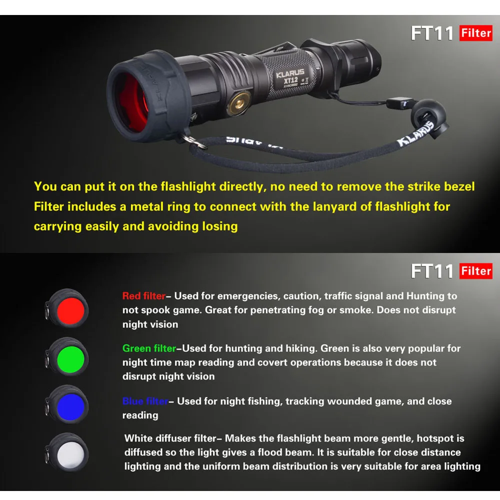 KLARUS LED Flashlight Silicone Frame Green Red Blue Filter White