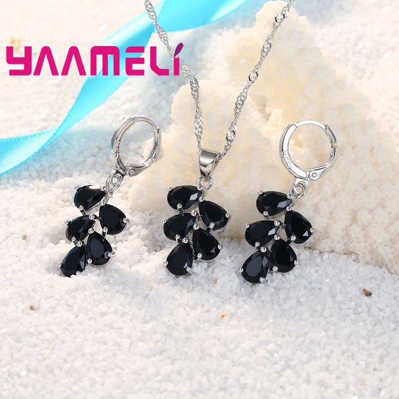 Anniversary Gift For Women Trendy 925 Sterling Silver Jewelry Sets Cubic Zirconia Pendants Necklaces Charm Hoop Earrings