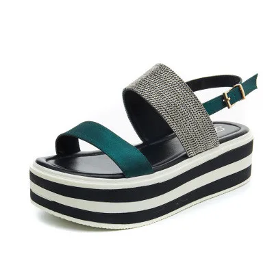 2018 Summer Women Sandals Shoes Women Woven Flat Platform Sandals Flip Flops Ankle Strap High Heel Gladiator Sandals 3471