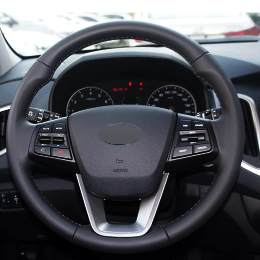 Черный кожаный сшитый вручную чехол рулевого колеса автомобиля для hyundai ix25 2014 2015