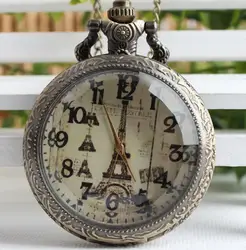 Модный стеклянный корпус Эйфелева башня циферблат дизайн кулон карманные часы с ожерелье цепь бесплатная доставка подарок женщина