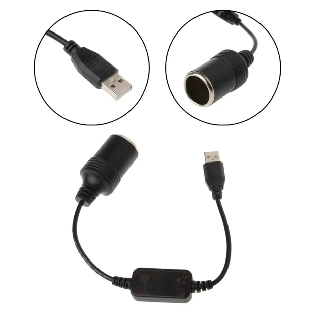 Car Converter Adapter Wired Controller USB Port 5V to 12V Cigarette Lighter  Socket Female Power Cord for Power Bank DVR Dash Cam