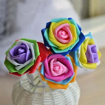 

5-6CM Head Artificial PE Foam Iridescence Rose,DIY Corsages And Boutonnieres Decorations,Wedding Fake Roses Bridesmaid Bouquet