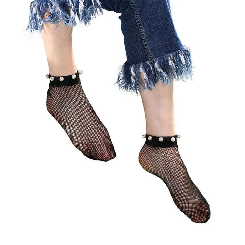 Весна-лето женские сексуальные кружевные жемчужные ажурные сетчатые Простые короткие носки до щиколотки стильные и носки для женщин # A