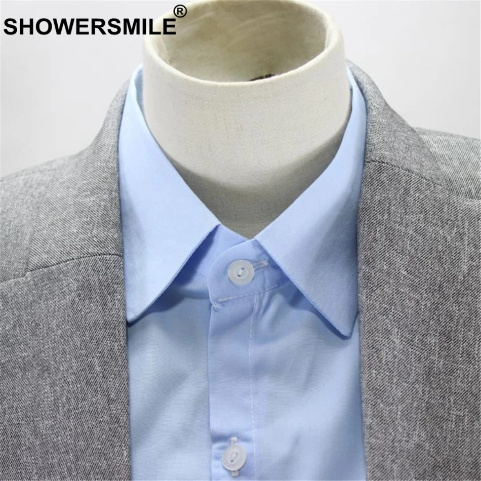 SHOWERSMILE рубашка с имитацией воротника, синий, с острым отворотом, для женщин и мужчин, съемный воротник для делового костюма, хлопок, однотонный, формальный, искусственный воротник