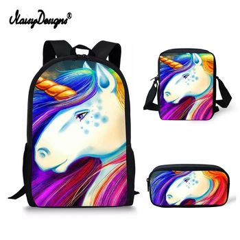 

2019 New Children School Bags Set Orthopedic Unicorn Horse Prints Pencil Bag For Girls Kid Satchel Knapsack Mochila Dropshipping