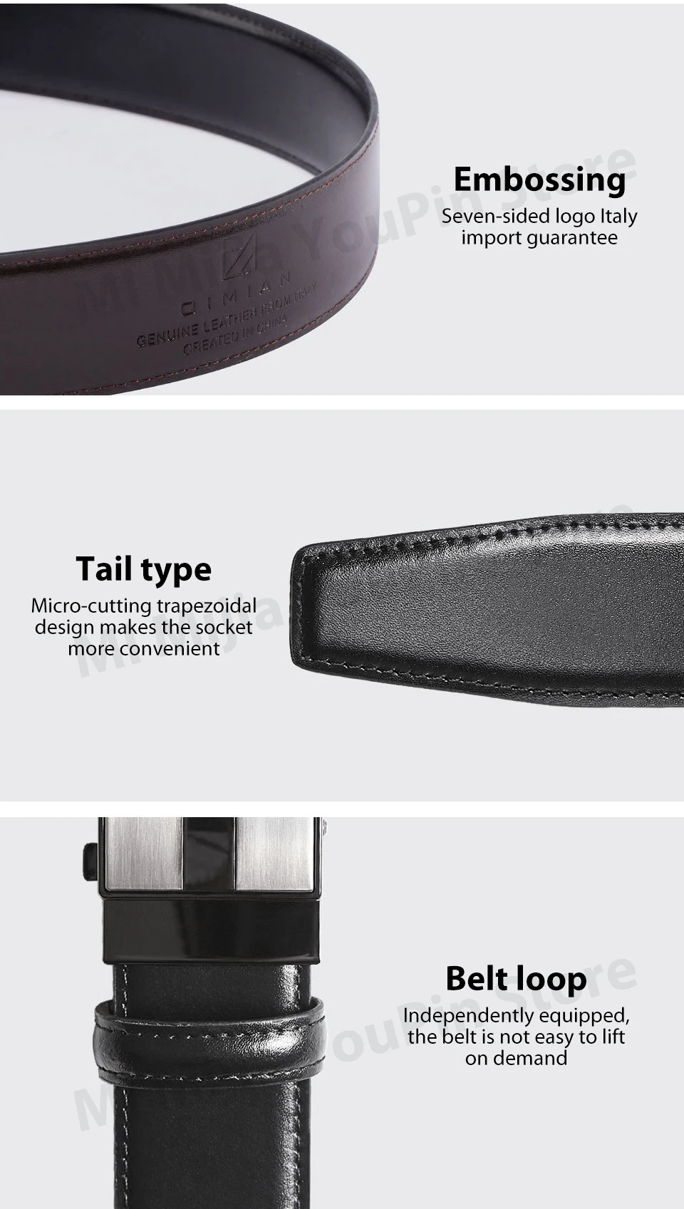 Original xiaomi mijia seven-sided Italian leather men's two-color alloy buckle type automatic buckle belt can cut length  (18)