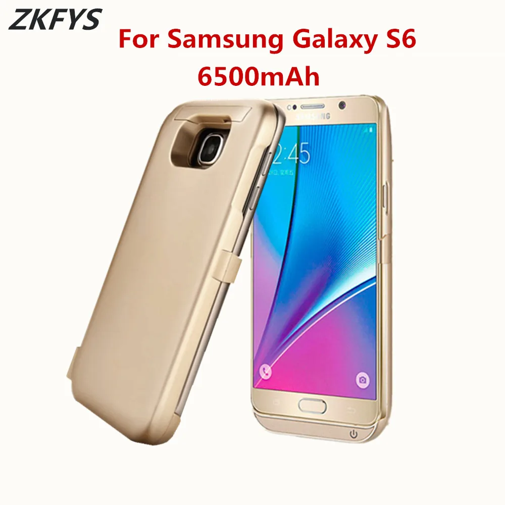 

ZKFYS 6500mAh High Quality Backup Power Bank Charger Battery Case For Samsung Galaxy S6 Portable External Bracket Charger Cover