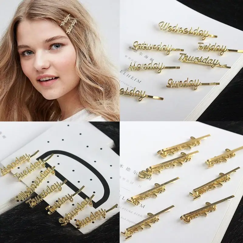 

European Style English Letters Words Monday to Sunday Simple Hair Side Clip Hairpin Women Girl Hair Accessories Headdress NEW