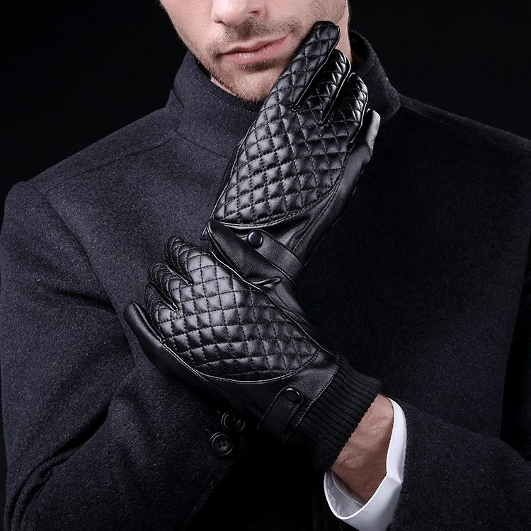 Men Thickening Touch Screen Gloves Men PU Leather Glove Full Finger