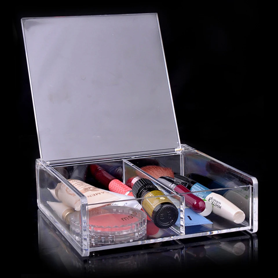 Прозрачный косметический макияж Организатор акриловые коробка для макияжа ювелирные изделия контейнер 2 сетки пенал, коробка для помады 1027