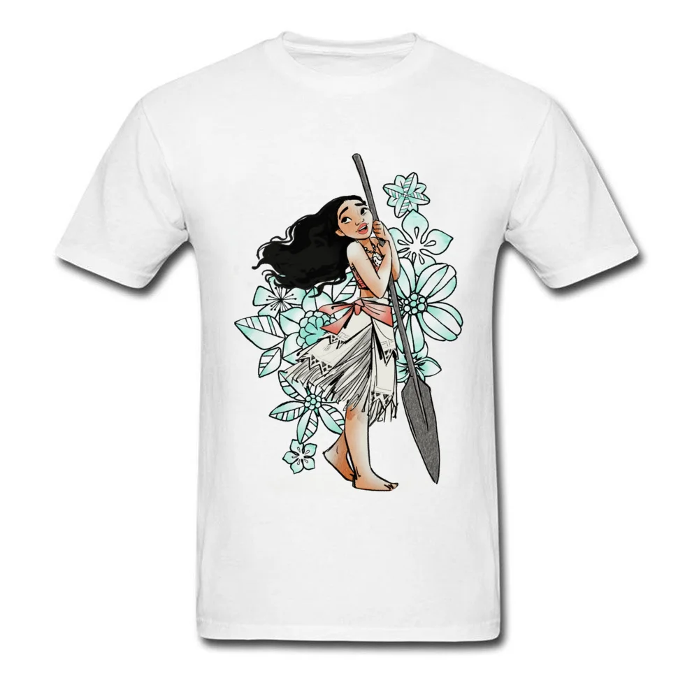 Moana Floral Sketch Summer Fall Cotton Fabric Round Collar Tops & Tees Short Sleeve Family Tee-Shirts New Design T-Shirt Moana Floral Sketch white