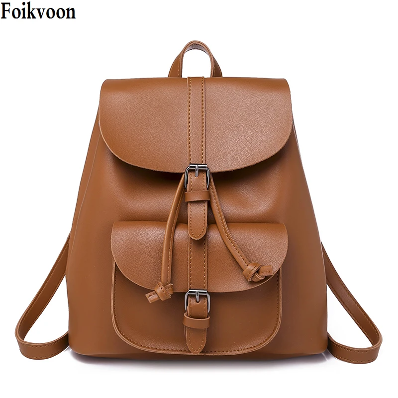 

Foikvoon New Woman Backpack PU Leather Backpacks for Teenage Girls Retro Drawstring Designer Backpacks Women High Quality