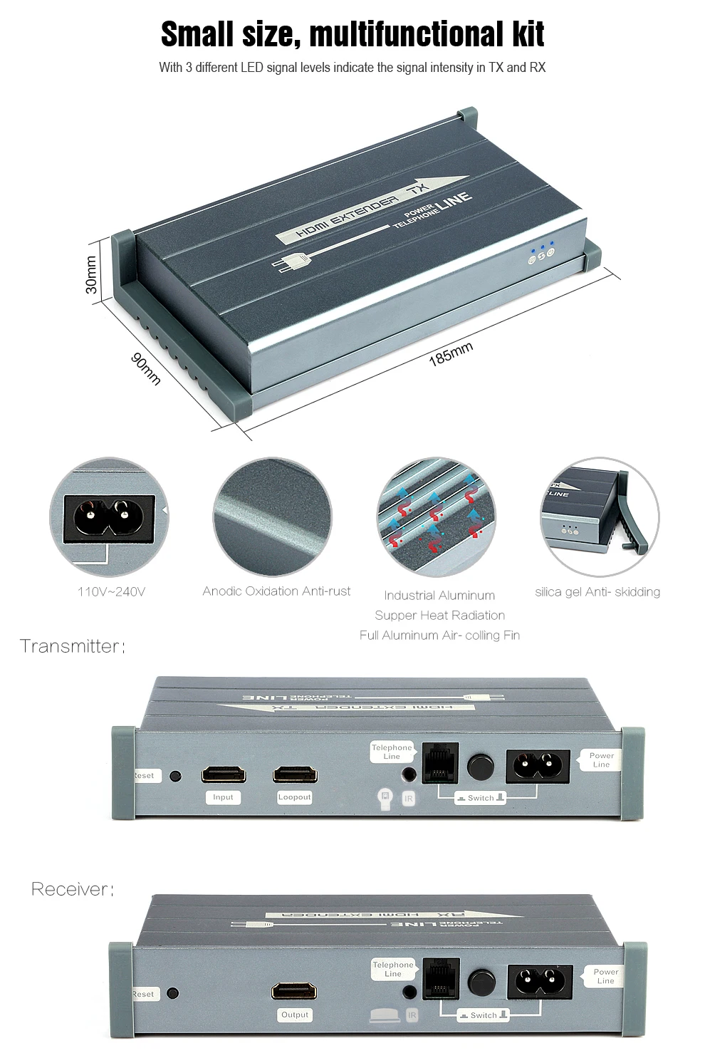 MiraBox HDMI power linephone line IR Extender support power line 300m telephone line 200m loop-out 1080p Wireless IR HD video (6)