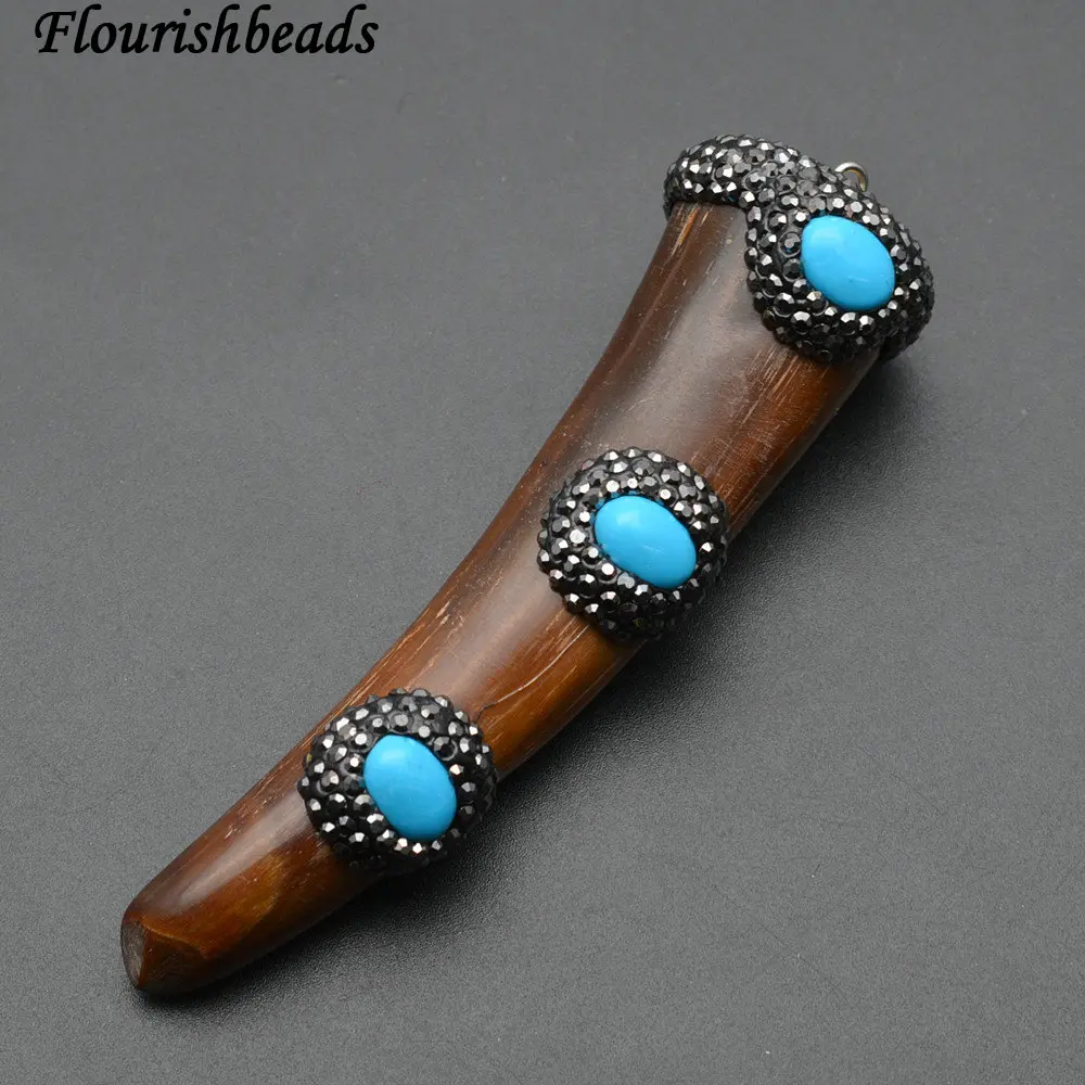 Big Size Natural OX Horn Paved Stone Cabochons Necklace Pendants Fit