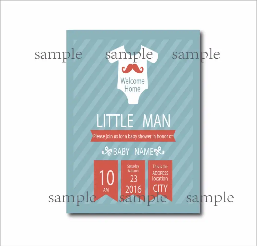 14 Pcs Lot Custom Little Man Baby Shower Invitations Birthday