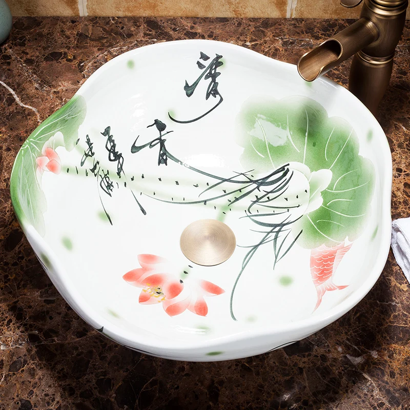 Europe Vintage Style Ceramic Art Basin Sink Counter Top Wash Basin Bathroom Vessel Sinks vanities ceramics bathroom wash basin (4)