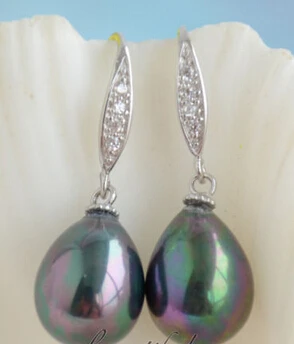 

hj 00516 16MM DRIP PEACOCK BLACK SOUTH SEA SHELL PEARL DANGLE EARRING