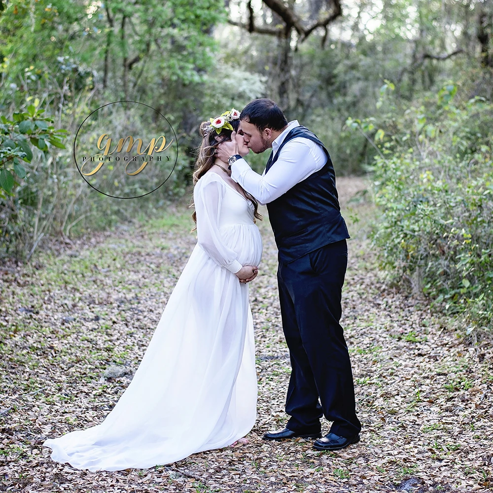 

Elegant Ivory Maternity Photoshoot Gown Baby Shower Session Dress Long Sleeve Maternity Dresses for Photography Props Long Gown