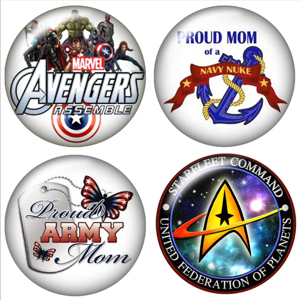 

Fashion Star trek superhero anchor 10pcs Round 12mm/18mm photo glass cabochon snap buttons silver/golden/crystal styles ZB0453