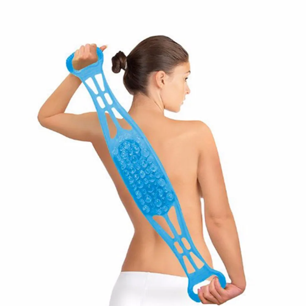

Blue Silicone Dual Sided Back Scrubber All-in-one Back Massager Belt Soft Healthy Back Washer Bath Cleaning Tool Hot Sale