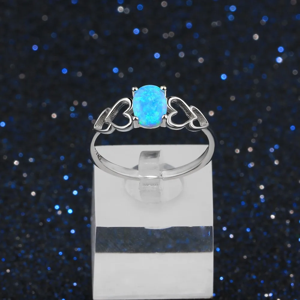 Женское кольцо из серебра 100% пробы с голубым опалом|opal engagement ring|engagement ring925 sterling