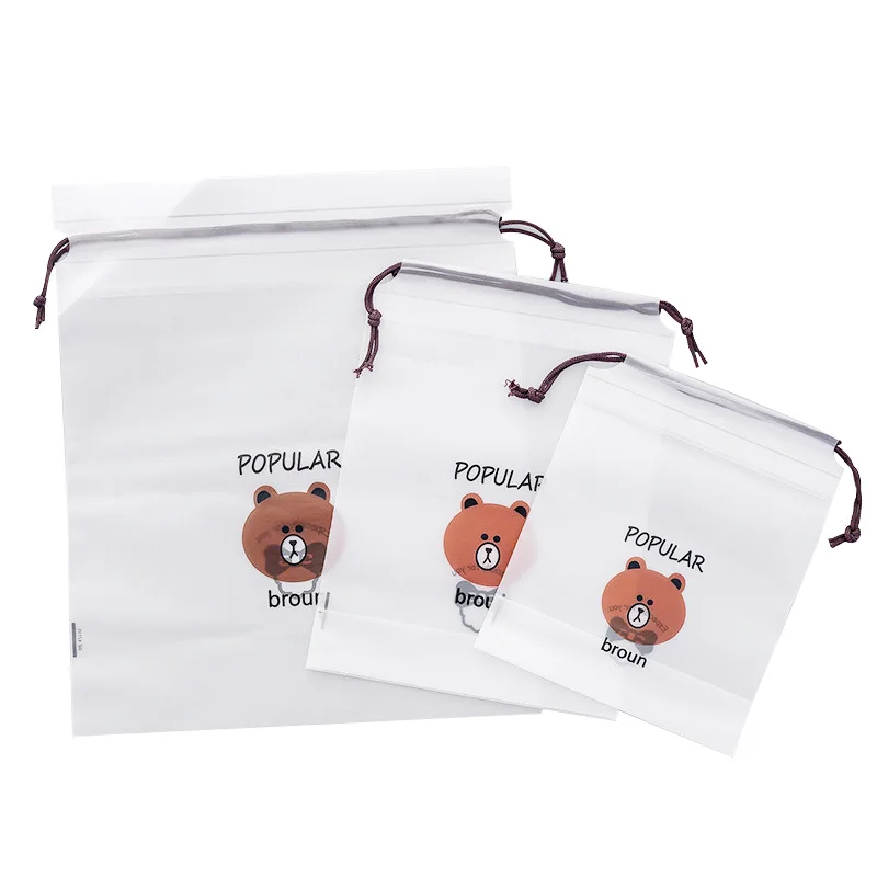 3 PCS Portable Travel Cosmetics Bundle Pocket Cartoon Brown Bear Drawstring Waterproof Portable Dust Storage Bag