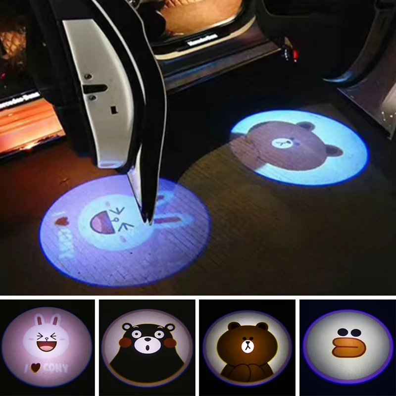 2 قطع سيارة شبح ظل ضوء الباب الكرتون اللاسلكية جهاز عرض ليزر شعار الصمام ضوء ترحيب مصباح ل ميني كوبر سيارة-التصميم اكسسوارات