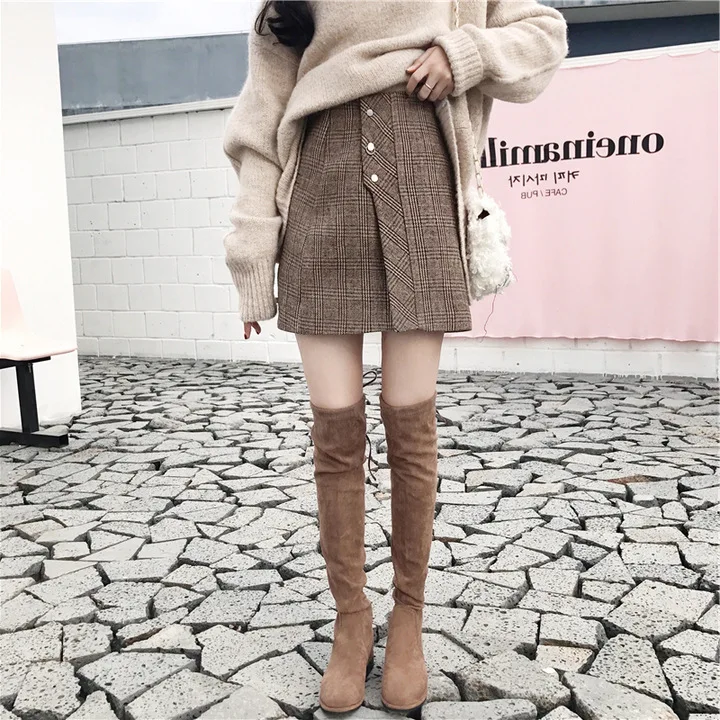 Комплект женский Водолазка в клетку ретро-пуловер теплый элегантный корейский стиль Женский универсальный для отдыха женская модная одежда для студентов