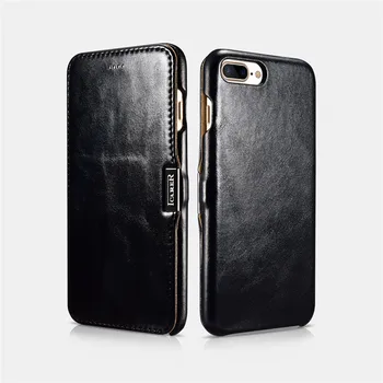 

ICARER For iPhone 7/8 4.7" Luxury Vintage Side-open Genuine Leather Protective Metal Logo Magnetic Flip Case For iPhone 7Plus/8P